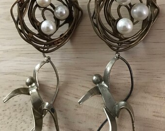Mid Century Modernist Earrings signed VB. Sterling