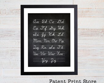 Cursive Alphabet Chart Print. Childrens Room Art Print. Alphabet Poster. Playroom Art. Cursive Handwriting Art. Typography Art Print. 108
