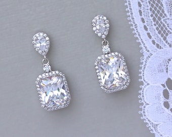 Square Crystal Earrings, Bridal Crystal Earrings, Wedding earrings, Bridal Chandelier Earrings, EMILIA TDC