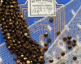 French - Antique - Nailhead - Sew On - Beads - Bronze - Colour - Paris - 1920' - Two - Dozen - 4mm - 24Ps