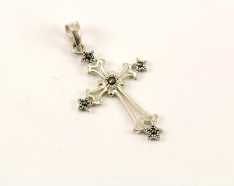 Vintage Marcasite Cross Pendant 925 Sterling PD 406