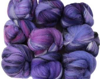 Purple Moon -- mini batts (2 oz.) organic polwarth wool, bamboo, silk, sparkle.