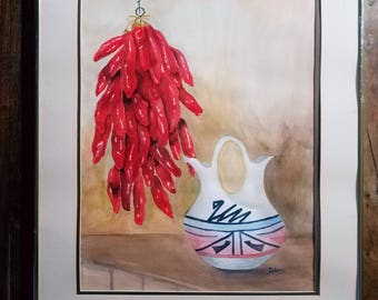 Southwestern watercolor Painting by Dolores E. Sandy, Native American Art, Southwestern art, Native American Art, Dolores Sandy Painting