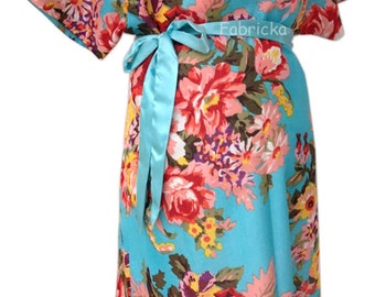 Fabricka Blue Sky Maternity gown Maternity Hospital Gown - Soft Fabric - Snaps Breastfeeding Skin to Skin Snaps down back gown delivery