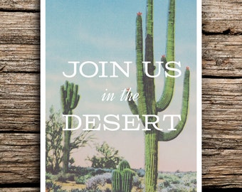 Join Us in the Desert Postcard Save the Dates // Wedding Saguaro Cactus Succulent Arizona Postcards Desert Mid Mod Rose Quartz Pantone