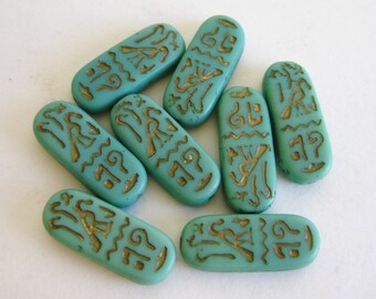 8 Vintage 20s Egyptian Revival Max Neiger Turquoise Green Czech Glass Egyptian Necklace Beads