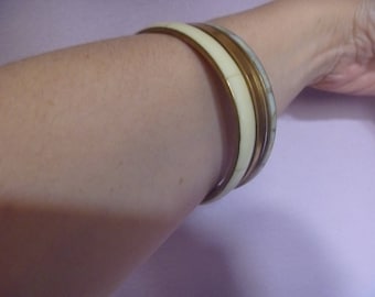 cream and bronze stacking bracelets, vintage stacking bangles