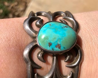 Antique Turquoise & Sterling Silver Cuff Bracelet
