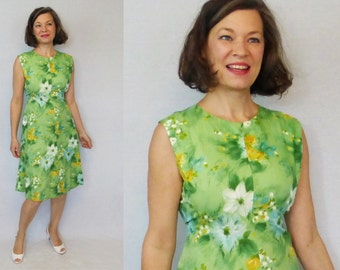 1960s Dress / 60s Dress / Floral Dress / 60s Day Dress / 1960s Day Dress / Summer Dress / Sleeveless Dress / Cotton Dress / Day Dress / W29"