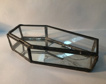 glass coffin, gothic decor, gothic wedding, taxidermy box, Halloween decor, coffin box, glass casket, repurposed glass mirror box