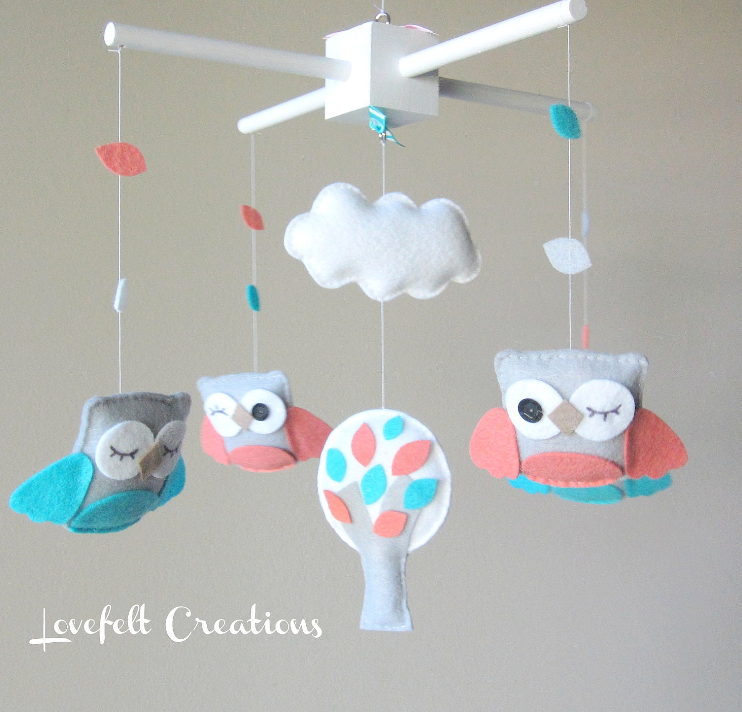 Baby Crib Mobile Baby Mobile Owl Mobile Turquoise Coral
