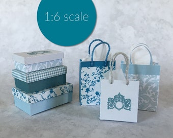 Miniature French style boxes and shopping bags 1:6 SCALE (downloadable, DIY)