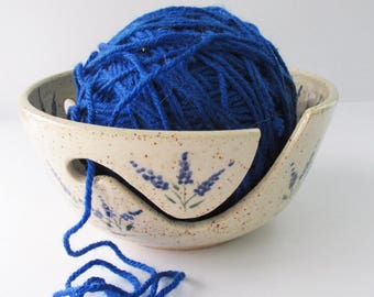Blue Floral Yarn Bowl, Ceramic Yarn Bowl, Floral Yarn Dish, Pottery Yarn Bowl, Knitter's Yarn Bowl, Crocheting Yarn Bowl, Pottery Yarn Bowl
