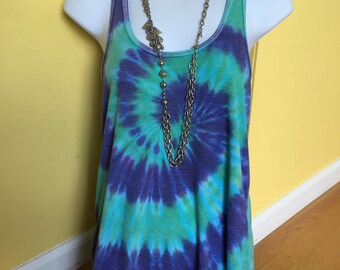 Tye dye tank, women/teen tie dye flowy tank, hand dyed flowy tank, lavender and parakeet green tie dye tank