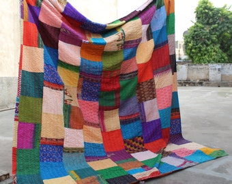 Indian Patola patwork queen kantha quilt