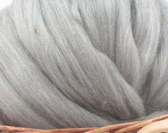 Grey Merino Wool Top Roving 23 Micron - Undyed Natural Spinning & Felting Fiber / 1oz