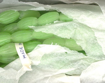 Sale Vintage Lime Givre Textured Ribbed Pattern Glass Beads From Japan 14x7.5mm No.52C