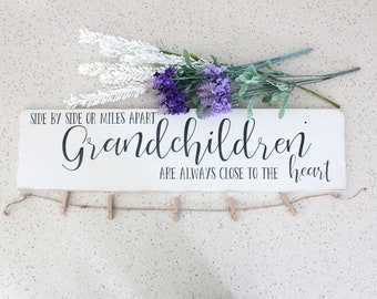 Grandchildren Wood Sign/ Side by Side or Miles Apart / Always Close to the Heart / Reclaimed Wood Cedar Sign / Gift for Grandparents.