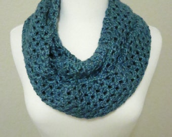 Lacy Granny Square Infinity Scarf in Teal