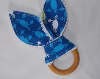 New! Don't Be Crabby Rabbit Ears Wooden Teething Ring