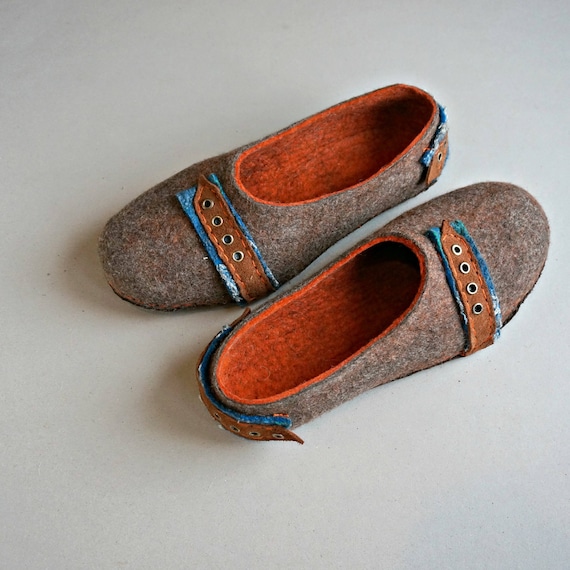 men s wool house shoes with leather soles boiled wool