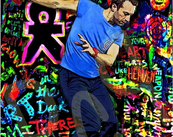 Coldplay Chris Martin Dancing, on a Mylo Xyloto Background, Digital Impressionism Painting Art Print, Poster