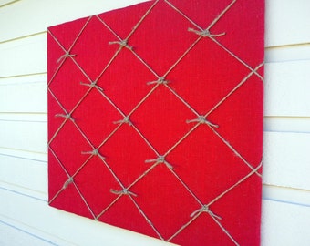 Burlap Pin Board, Burlap and Twine Bulletin Board with nautical knots, Wedding photo display board, choice of burlap color with twine knots