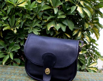 Vintage Coach Black Small Saddlery Leather Crossbody Purse Bag USA Made 1206173