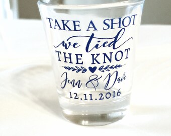 Take a Shot, Wedding Favors, Wedding Shot Glasses, We Tied the Knot Shot Glass, Personalized Shot Glasses, Custom Shot Glasses, 1514