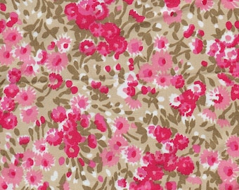 2 Yards Vintage Pink Flower Print Fabric - Pink Cotton Sateen Fabric - Pink Cotton Print - Spring Fashion - Pink Home Decor Quilting Supply