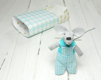 Tiny stuffed animals felt stuffed mice mouse in matchbox miniature mouse needle felted animal gift for kids