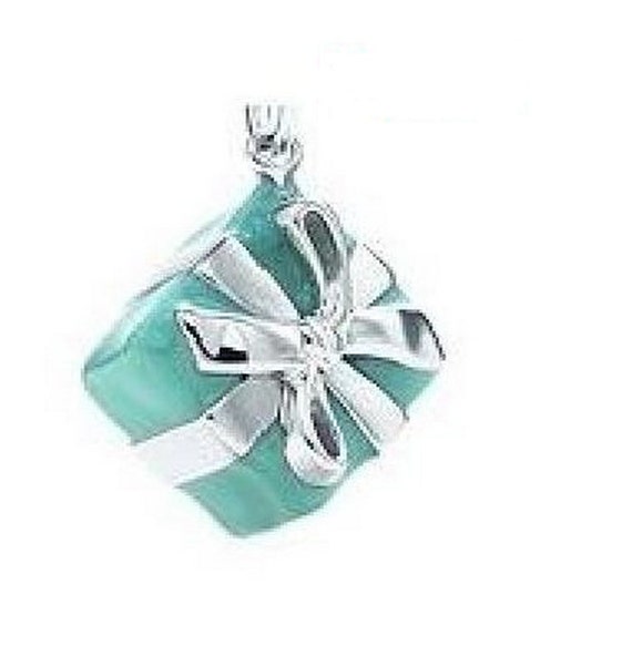 Blue Gift Box Charm/Pendant Fashion Silver Plated Enamel