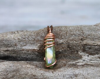 Hippie Necklace - Crystal Necklace - Titanium Aura Quartz Crystal Jewelry - Boho Chic - Wiccan Jewelry - Gypsy Necklace - Bohemian Jewelry