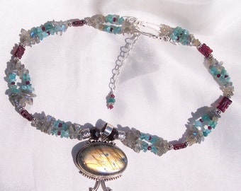 Labradorite, Garnet and Apatite Necklace