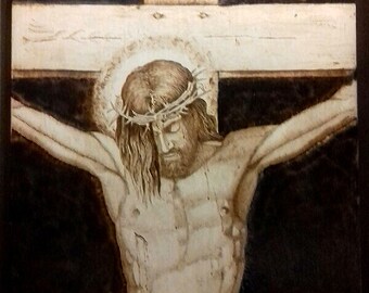 Pyrography art on wood - Crusifiction - Jesus - Woodburning art