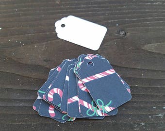12 Red and White Candy Cane Christmas Gift Tags, small favor tags, retail jewelry tags, handmade holiday party favors 1 inch gift tags