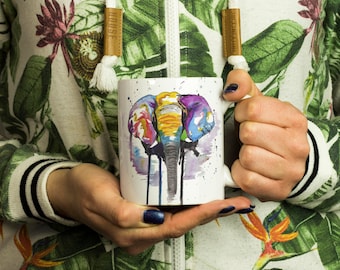 Rainbow Elephant Mug, Bright Elephant Cup, Elephant Lover Gift, Elephant Kitchen Present, Rainbow Animal Mug, Gifts For Her, Valentines Mug