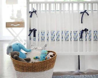 White Pique in Navy Baby Bedding Set
