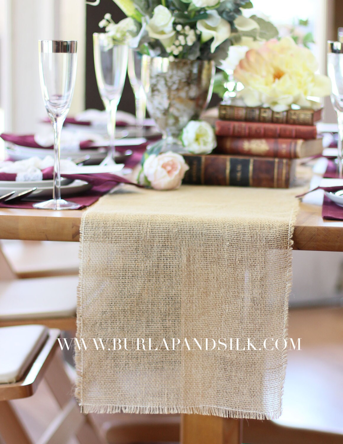 Burlap Table Runner with Fringed Edge 12 1/2 inches x 120