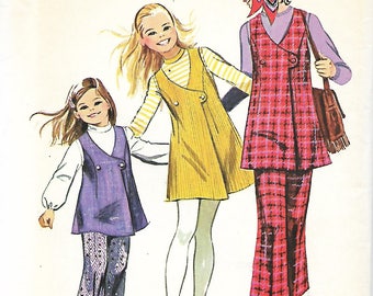 Simplicity 9540 Girls Front Button Jumper Or Tunic And Bell Bottom Pants Pattern, Size 8, UNCUT