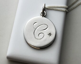 April Birthstone Initial Necklace in Sterling Silver