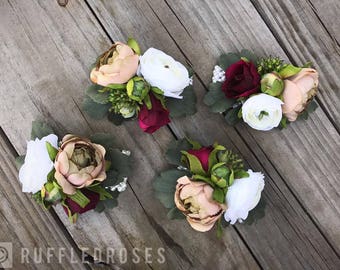 Wrist Corsage, Wine Corsage, Burgundy Corsage, Bracelet Corsage, Boho Corsage, Champagne Wine Corsage, Pin Corsage