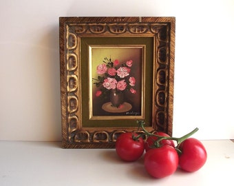 Vintage Rose Painting Framed Signed Petite Painting