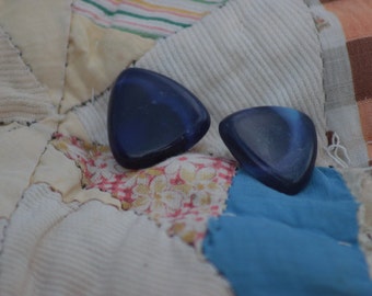 vintage blue swirl triangle earrings