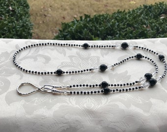 Black and Silver ID Badge Lanyard Lightweight Beaded Chain ID Badge Holder