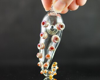 SALE / Tentacle Pendant Pipe / Octopus Pipe / Glass Pendant Pipe / Glass Pendant / Pocket Pipe / Clear & Caramel / Ready to Ship, #529