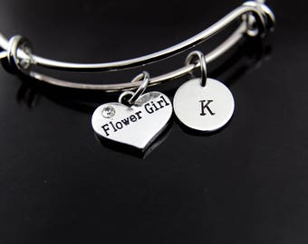 Flower Girl Charm Bracelet Silver Flower Girl Bangle Flower Girl Charm Flower Girl Jewelry Flower Girl Gift Personalized Initial Bracelet
