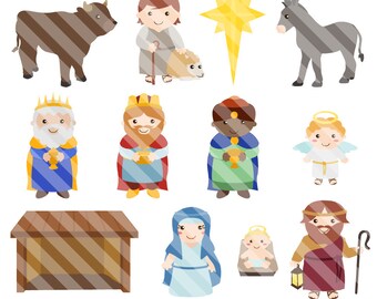 Baby Christ Clipart Christmas Nativity Scene Set Digital Illustration Scrapbook Art Props Printable