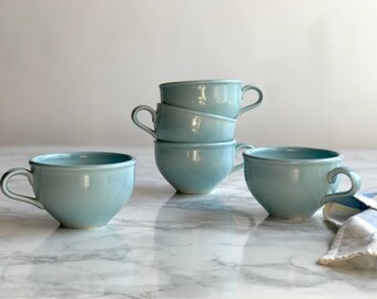 Robin's Egg Blue Iroquois Casual China Russel Wright Tea Cups Set of 5