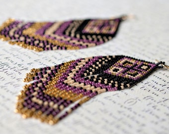 Fringe Earrings, Seed Bead Earrings, Beaded Earrings, Native American Beaded Earrings, Seed Bead Jewelry, Beadwork, Beaded Jewelry